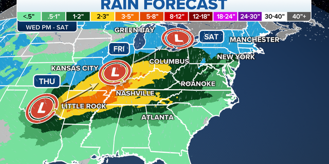 Rain forecast in the eastern U.S.