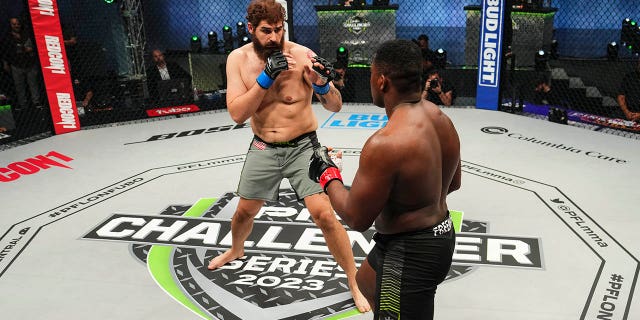 Raiden Kovacs fights against Denzel Freeman during the 2023 PFL Challenger Series: Week 8 at Universal Studios on March 17, 2023 in Orlando, Florida.
