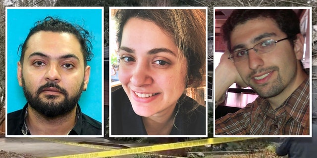 Ramin Khodakaramrezaei, left, is accused of stalking Zohreh Sadeghi, center, and breaking into her home on Friday, where police say he fatally shot her, her husband Mohammad Milad Naseri, right, and then himself.