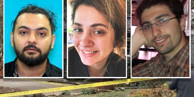 Ramin Khodakaramrezaei, left, is accused of stalking Zohreh Sadeghi, center, and breaking into her home on Friday, where police say he fatally shot her, her husband Mohammad Milad Naseri, right, and then himself.