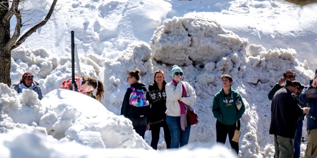 Residents in San Bernardino Mountain brave long lines for food at Goodwin &amp; Son's Market in Crestline on Friday, March 3, 2023, amid a shortage caused by heavy snowfall and difficulties with delivery truck access on Highway 18. 