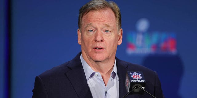NFL Commissioner Roger Goodell speaks during the Super Bowl LVII host committee trade press conference at the Phoenix Convention Center on February 13, 2023 in Phoenix.