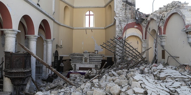 The alter inside the Roman Catholic Church of Annunciation (Cathedral of the Annunciation) located in Iskenderun, Turkey, appeared to have survived the quake as well.