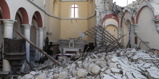 The alter inside the Roman Catholic Church of Annunciation (Cathedral of the Annunciation) located in Iskenderun, Turkey, appeared to have survived the quake as well.