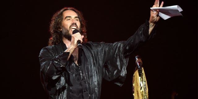 Russell Brand speaks onstage during MusiCares Person of the Year honoring Aerosmith at West Hall at Los Angeles Convention Center on January 24, 2020 in Los Angeles, California.