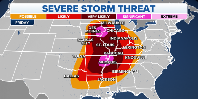 The threat of severe storms in the eastern U.S. on Friday