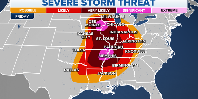 The threat of severe storms in the eastern U.S. on Friday