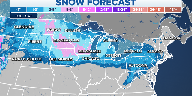 Snow forecast in the Midwest and the Northeast through Saturday