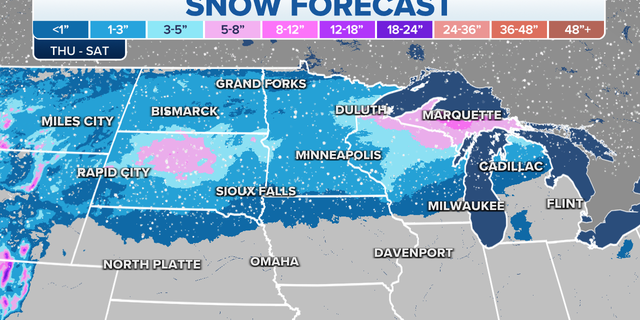 Snow forecast through Saturday in the Great Lakes region