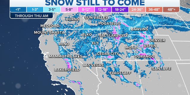 Snow still forecast through Thursday morning in the West