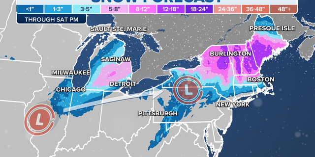 Snow forecast across the northeastern U.S.