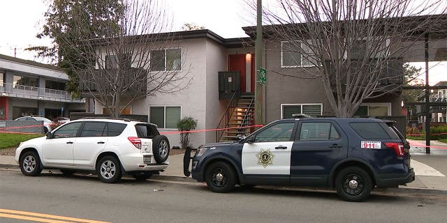 Unit parked outside on the street where a man held three hostages in San Jose, California.