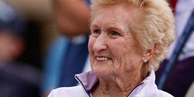 Mary DeLorenzo, maternal grandmother of Scottie Scheffler, smiles as her grandson is honored during the trophy ceremony after the final round of THE PLAYERS Championship on THE PLAYERS Stadium Course at TPC Sawgrass on March 12, 2023 in Ponte Vedra Beach, Florida.