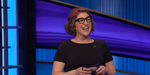 Mayim Bialik laughed bashfully on "Jeopardy!" after a contestant revealed she was his celebrity crush.