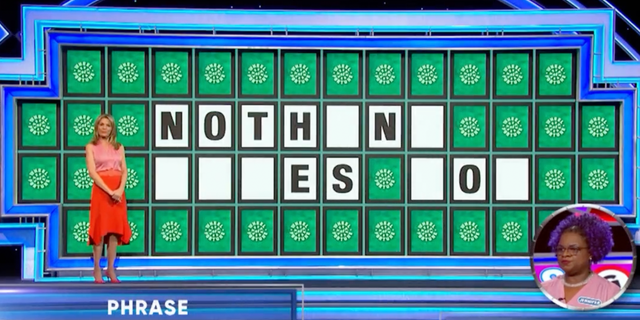 The "Wheel of Fortune" puzzle spelled out "NOTH_N_ _ _ _ E S _O_" with the category Phrase.