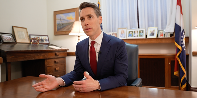 Sen. Josh Hawley at his desk in his Washington, D.C. office