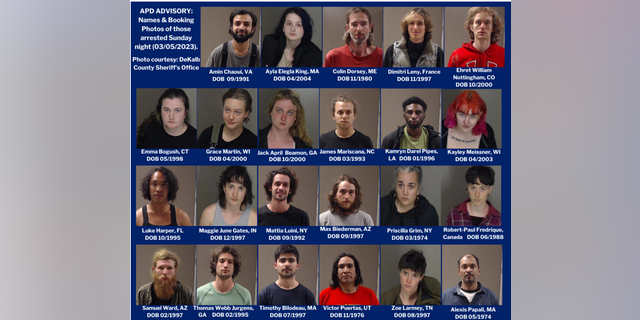 Booking photos of those arrested in Atlanta on domestic terrorism charges. 