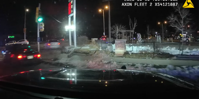 A suspect evading arrest ran over a curb on March 13, 2023.