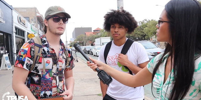 TPUSA reporter Savanah Hernandez interviews college student in Autsin, Texas.