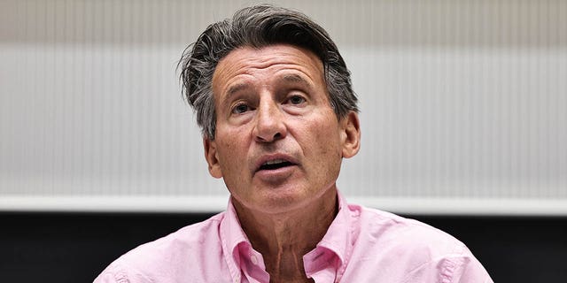 World Athletics president Sebastian Coe makes a keynote speech during the European Athletics Young Leaders Forum in Munich on Aug. 18, 2022.