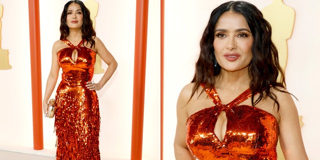 Salma Hayek wears Gucci sparkling dress on the Oscars red carpet