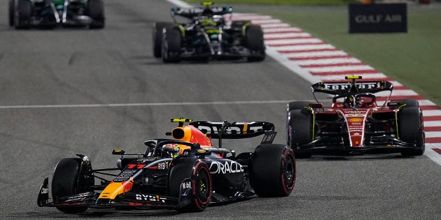 Max Verstappen starts F1 title defense with win at Bahrain Grand Prix 4 Red Bull driver Sergio Perez in action during the Formula One Bahrain Grand Prix, Sunday, March 5, 2023.