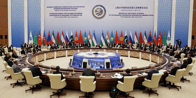 Participants of the Shanghai Cooperation Organization summit meet in Samarkand, Uzbekistan, Sept. 16, 2022.