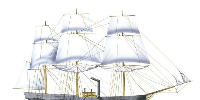 Ilustrasi kapal uap SS Savannah (1818).