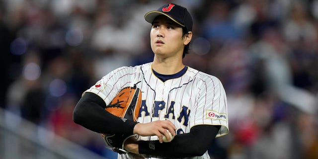 Shohei Ohtani lanza en el noveno inning de un Clásico Mundial de Béisbol contra Estados Unidos el martes 21 de marzo de 2023 en Miami.
