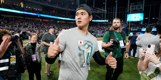 Japan player Shohei Ohtani after defeating the United States in the World Baseball Classic championship, Tuesday, March 21, 2023, in Miami.