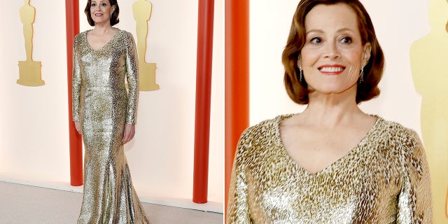 Sigourney Weaver glitters wearing Givenchy at the 2023 Academy Awards, as part of the cast for Best Picture nominee "Avatar: The Way of Water."