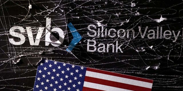 FILE PHOTO: Destroyed SVB (Silicon Valley Bank) logo and U.S. flag is seen in this illustration taken March 13, 2023. 