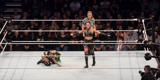 Sonya Deville competes in the ring against Shotzi during the WWE Live Show at Westfalenhalle on November 1, 2022 in Dortmund, Germany.