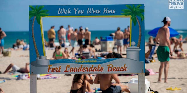 Spring breakers are welcomed to Fort Lauderdale Beach, Florida, on March 17, 2023.