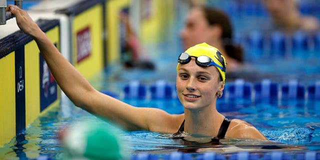 Summer McIntosh reacts after winning the women's 400m individual medley final during the Toyota US Open Championships at the Greensboro Aquatic Center on December 2, 2022 in Greensboro, North Carolina.