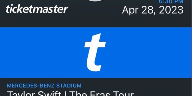 Ticketmaster ticket for Taylor Swift: The Eras Tour.