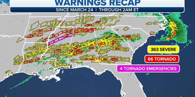 A recap of tornado warnings in the southern U.S. since March 24
