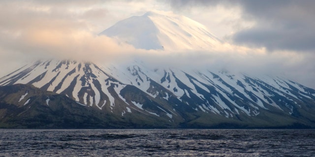 In this photo provided by the Alaska Volcano Observatory/U.S. Geological Survey is the Tanaga Volcano near Adak, Alaska, on May 23, 2021.