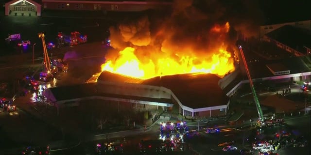 The Fountain of Life Center in Florence, New Jersey, caught fire Monday night.