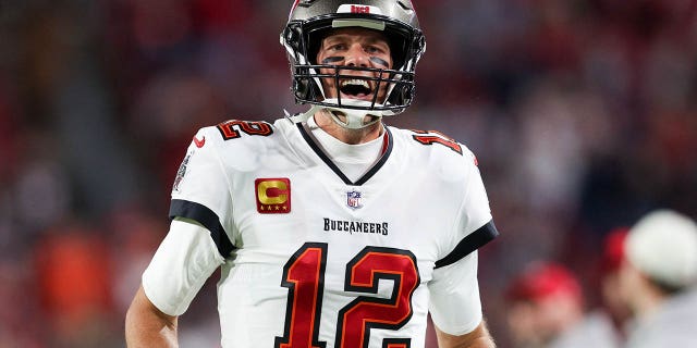 Tampa Bay Buccaneers quarterback Tom Brady, #12, takes the field for a wild card game against the Dallas Cowboys at Raymond James Stadium in Tampa, Florida, January 16, 2023.