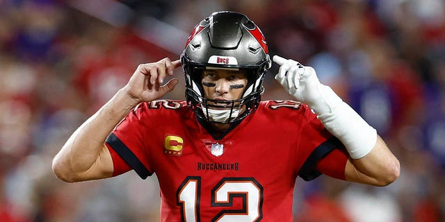 Tom Brady of the Buccaneers during the Baltimore Ravens game at Raymond James Stadium on Oct. 27, 2022, in Tampa, Florida.