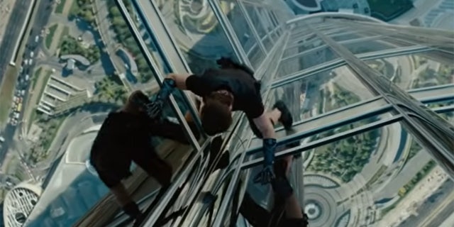 Tom Cruise scaling the side of the Burj Khalifa as part of a stunt for "Mission Impossible: Ghost Protocol"