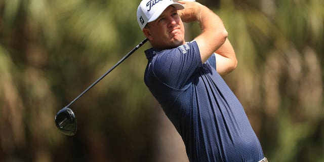 Tom Hoge plays his shot from the second tee during the final round of THE PLAYERS Championship on THE PLAYERS Stadium Course at TPC Sawgrass on March 12, 2023 in Ponte Vedra Beach, Florida.