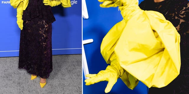 Tracee Ellis Ross shows off her yellow gloves on the red carpet