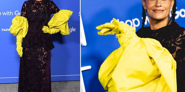 Tracee Ellis Ross shows off her yellow gloves on the red carpet