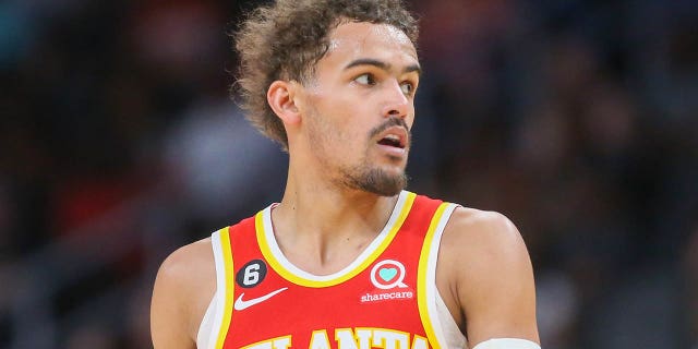 Atlanta Hawks guard Trae Young during the second quarter against the Indiana Packers at State Farm Arena on March 25, 2023 in Atlanta.