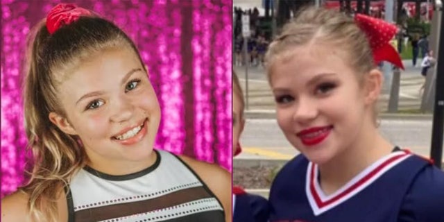 Two photos of Tristyn Bailey, a competitive cheerleader, who was stabbed to death by a classmate May 9, 2021.