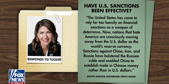 South Dakota Gov. Kristi Noem responds to Tucker Carlson.