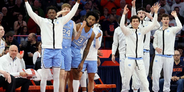 North Carolina Tar Heels reacts during the first half of the game against the Syracuse Orange at JMA Wireless Dome on Jan. 24, 2023 in Syracuse, New York.
