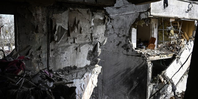 ZAPORIZHZHIA, UKRAINE - MARCH 22: An inside view of the damaged building after Russian attacks in Zaporizhzhia, Ukraine on March 22, 2023. After the attack by Russian forces on 22 March, in which one person died and 34 were injured, the people are trying to continue their daily life. As a result of the attack, many buildings and infrastructure were severely damaged.